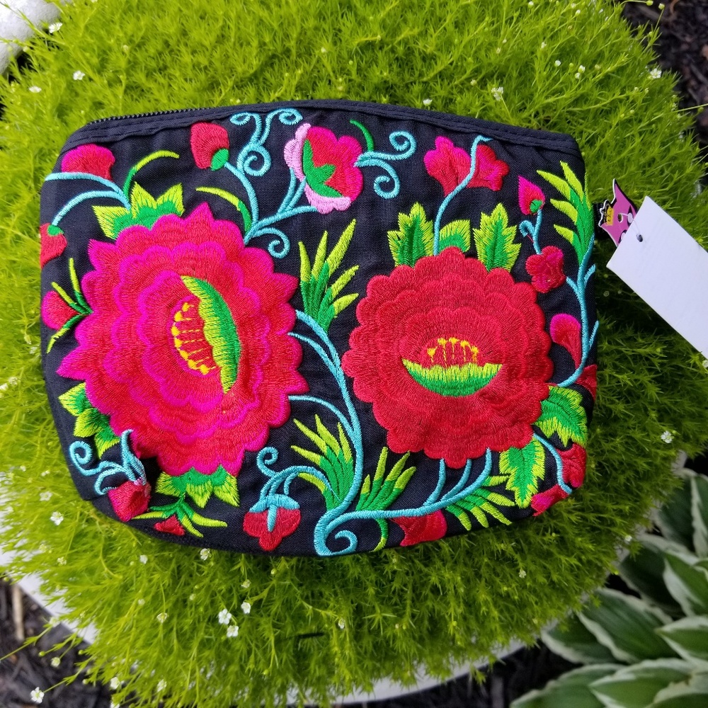 💜 Bright Floral Zippered Pocket Clutch💚